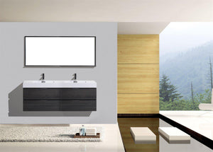 Bliss 72 in. Double Sink Wall Mount Modern Bathroom Vanity - Gray Oak