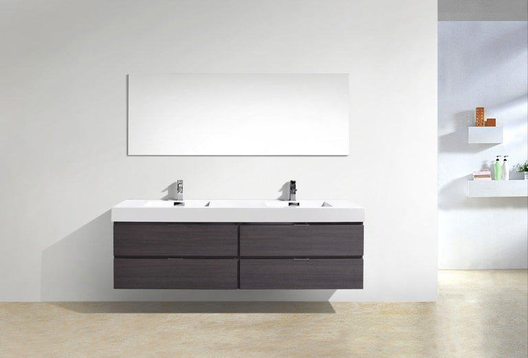 Bliss 72 in. Double Sink Wall Mount Modern Bathroom Vanity - High Gloss Gray Oak