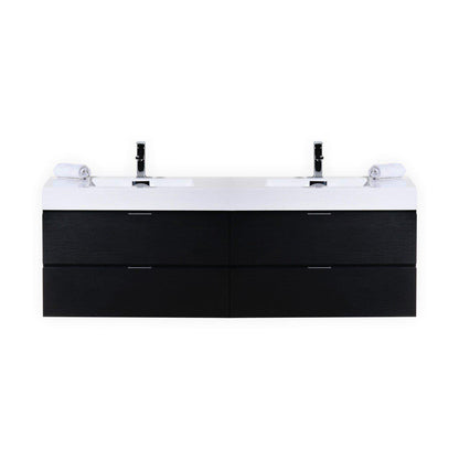Bliss 80 in. Double Sink Wall Mount Modern Bathroom Vanity - Black