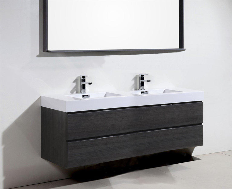 Bliss 80 in. Double Sink Wall Mount Modern Bathroom Vanity - Gray Oak