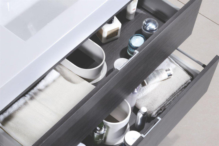 Bliss 80 in. Double Sink Wall Mount Modern Bathroom Vanity - Gray Oak