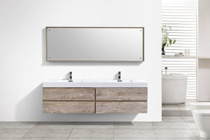 Bliss 80 in. Double Sink Wall Mount Modern Bathroom Vanity - Nature Wood