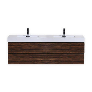 Bliss 80 in. Double Sink Wall Mount Modern Bathroom Vanity - Walnut