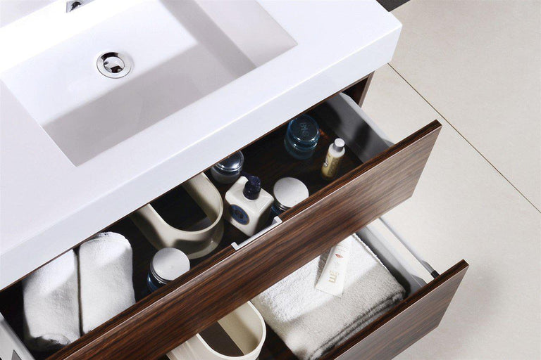 Bliss 80 in. Double Sink Wall Mount Modern Bathroom Vanity - Walnut