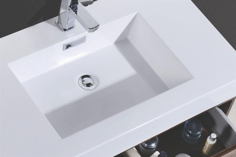 Bliss 80 in. Double Sink Wall Mount Modern Bathroom Vanity - Walnut