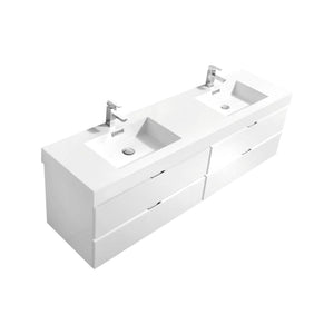 Bliss 80 in. Double Sink Wall Mount Modern Bathroom Vanity - High Gloss White