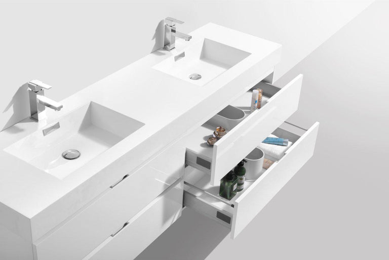 Bliss 80 in. Double Sink Wall Mount Modern Bathroom Vanity - High Gloss White