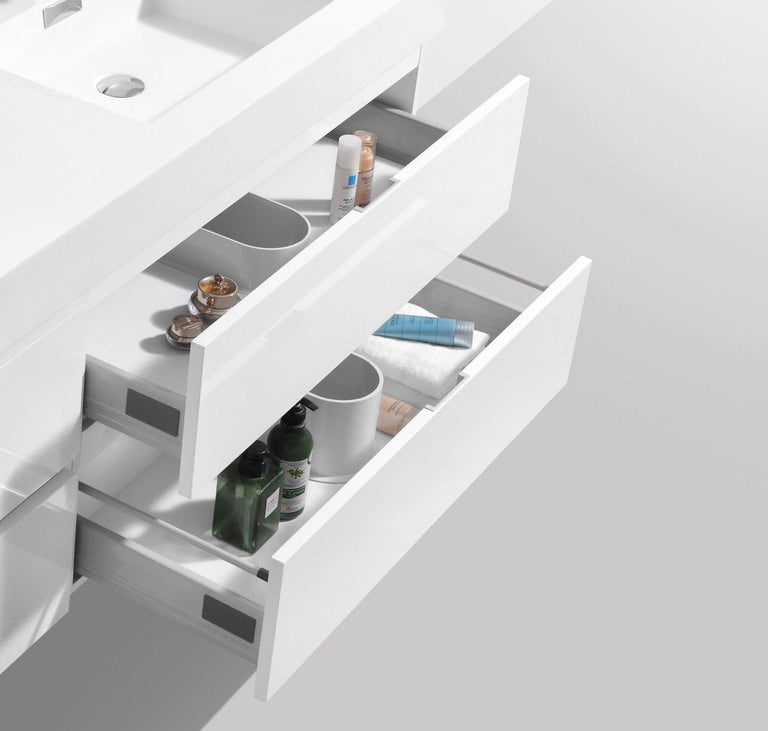 Bliss 80 in. Double Sink Wall Mount Modern Bathroom Vanity - High Gloss White
