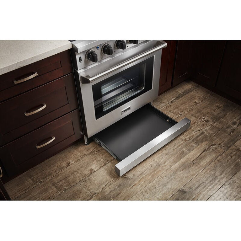 Thor Kitchen Package - 30" Propane Gas Range, Range Hood, Refrigerator with Water and Ice Dispenser, Dishwasher, AP-LRG3001ULP-C-7