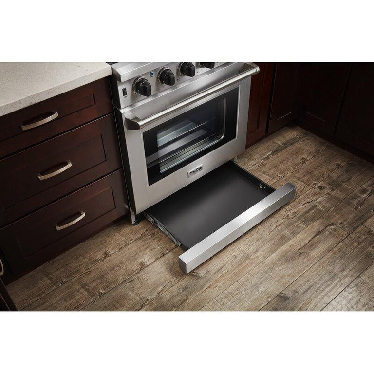 Thor Kitchen Package - 30" Gas Range, Range Hood, Refrigerator with Water and Ice Dispenser, Dishwasher, Wine Cooler, AP-LRG3001U-W-8