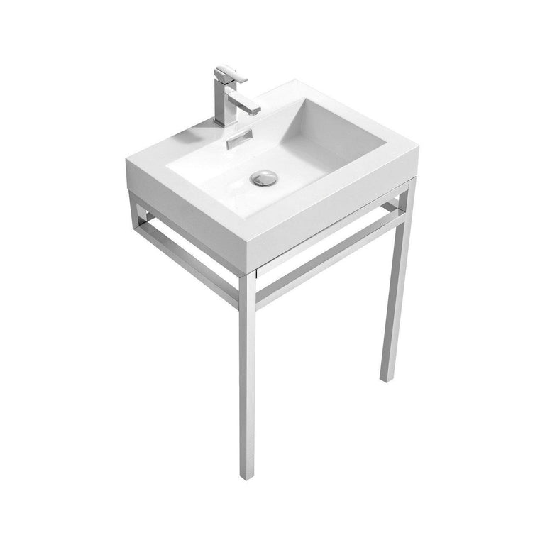 KubeBath Haus 24 in. Stainless Steel Console w/ White Acrylic Sink - Chrome, CH24