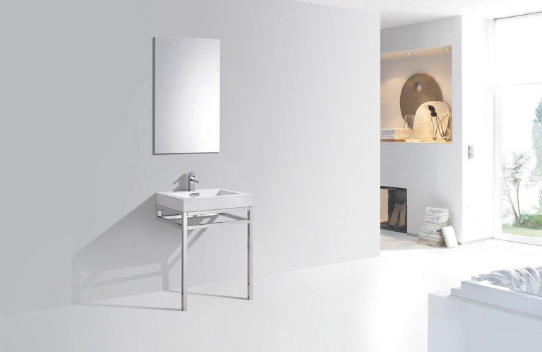 KubeBath Haus 24 in. Stainless Steel Console w/ White Acrylic Sink - Chrome, CH24