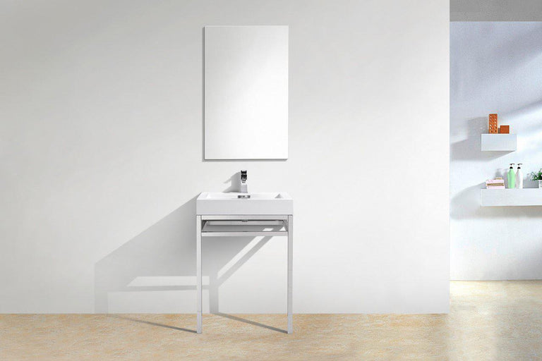 KubeBath Haus 24 in. Stainless Steel Console w/ White Acrylic Sink - Chrome, CH24
