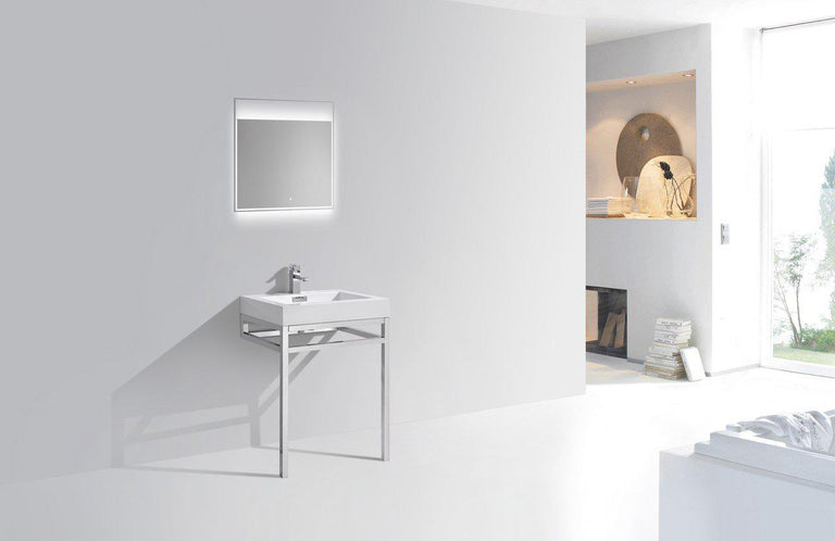 KubeBath Haus 24 in. Stainless Steel Console w/ White Acrylic Sink - Chrome, CH24