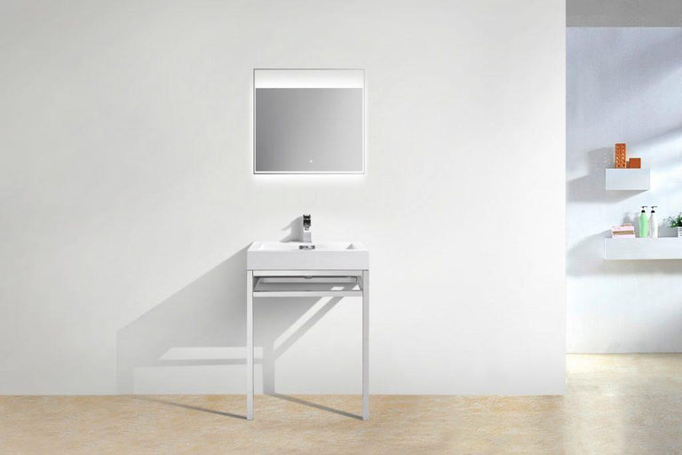 KubeBath Haus 24 in. Stainless Steel Console w/ White Acrylic Sink - Chrome, CH24
