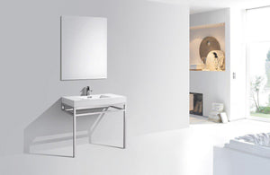 KubeBath Haus 36 in. Stainless Steel Console w/ White Acrylic Sink - Chrome, CH36