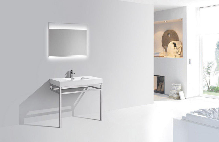 KubeBath Haus 36 in. Stainless Steel Console w/ White Acrylic Sink - Chrome, CH36