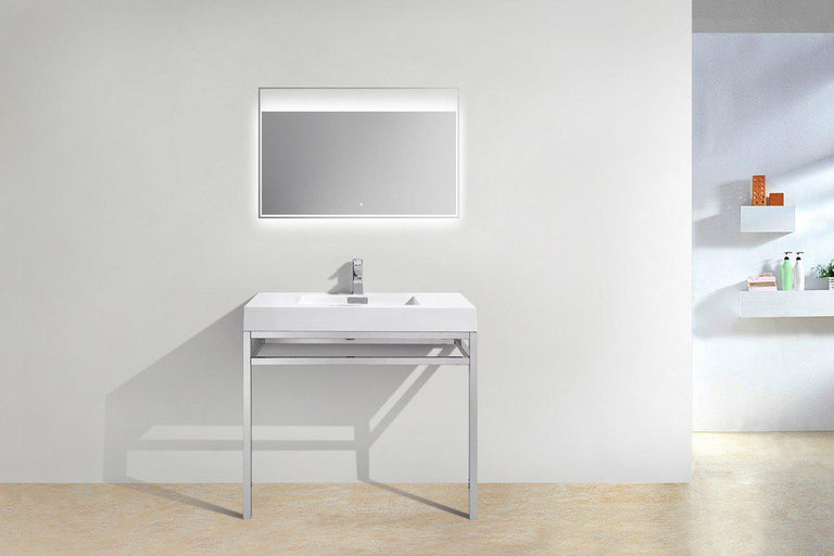 KubeBath Haus 36 in. Stainless Steel Console w/ White Acrylic Sink - Chrome, CH36