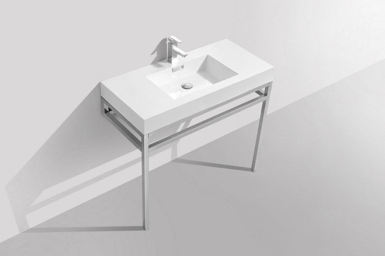 KubeBath Haus 36 in. Stainless Steel Console w/ White Acrylic Sink - Chrome, CH36