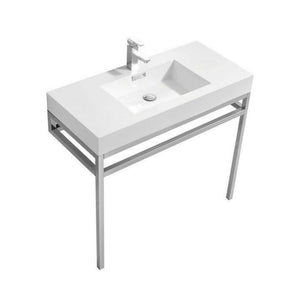 KubeBath Haus 40 in. Stainless Steel Console w/ White Acrylic Sink - Chrome, CH40