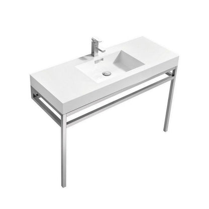 KubeBath Haus 48 in. Stainless Steel Console w/ White Acrylic Sink - Chrome, CH48