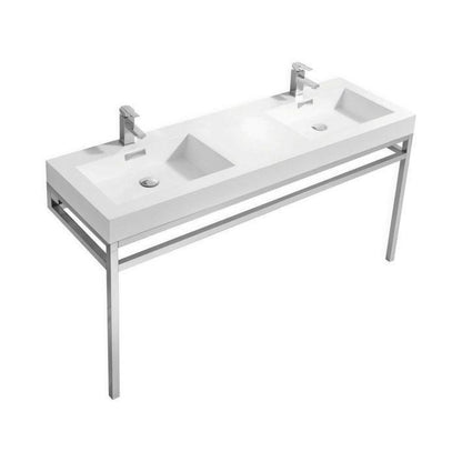 KubeBath Haus 60 in. Double Sink Stainless Steel Console w/ White Acrylic Sink - Chrome, CH60D