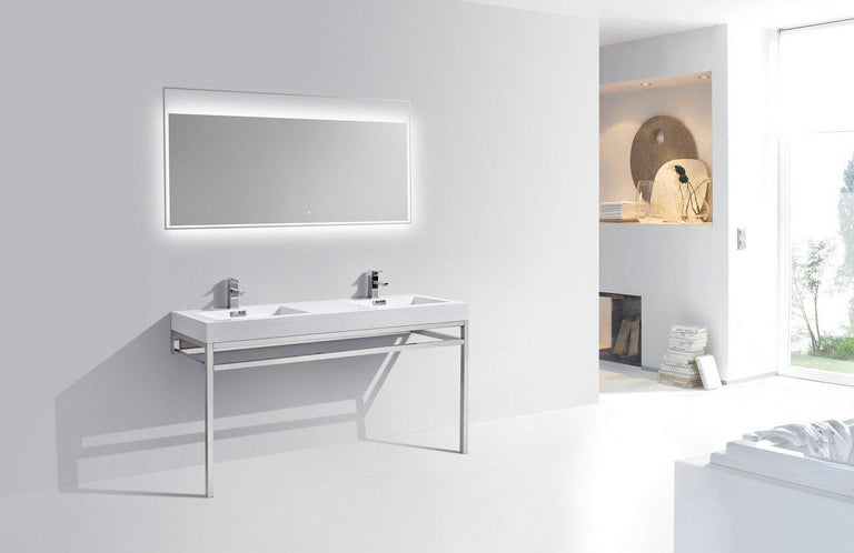 KubeBath Haus 60 in. Double Sink Stainless Steel Console w/ White Acrylic Sink - Chrome, CH60D