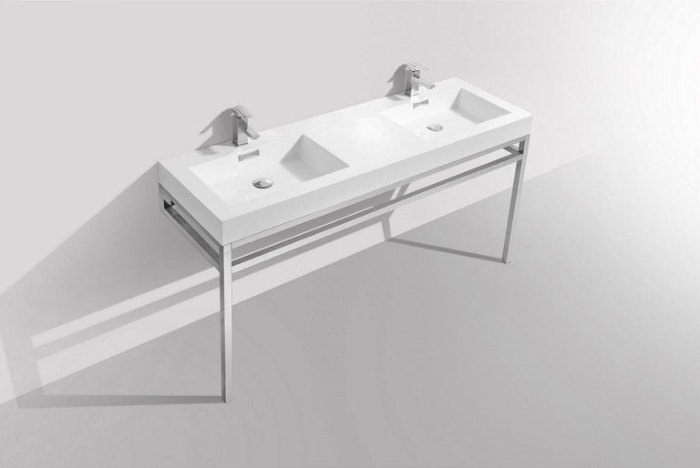 KubeBath Haus 60 in. Double Sink Stainless Steel Console w/ White Acrylic Sink - Chrome, CH60D