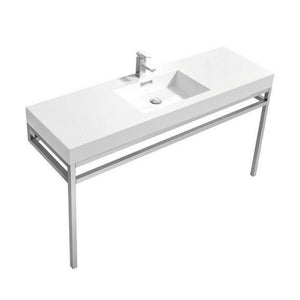 KubeBath Haus 60 in. Single Sink Stainless Steel Console w/ White Acrylic Sink - Chrome, CH60S