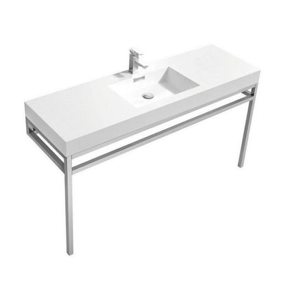 KubeBath Haus 60 in. Single Sink Stainless Steel Console w/ White Acrylic Sink - Chrome, CH60S