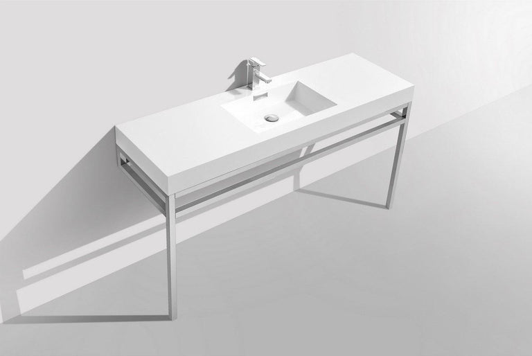 KubeBath Haus 60 in. Single Sink Stainless Steel Console w/ White Acrylic Sink - Chrome, CH60S