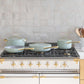 Caraway Non-Toxic and Non-Stick Cookware Set in Silt Green with Gold Handles