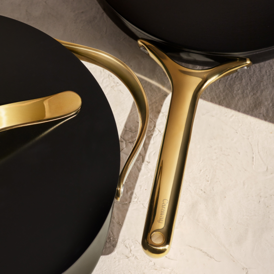 Caraway Black Cookware Set with Gold Handles