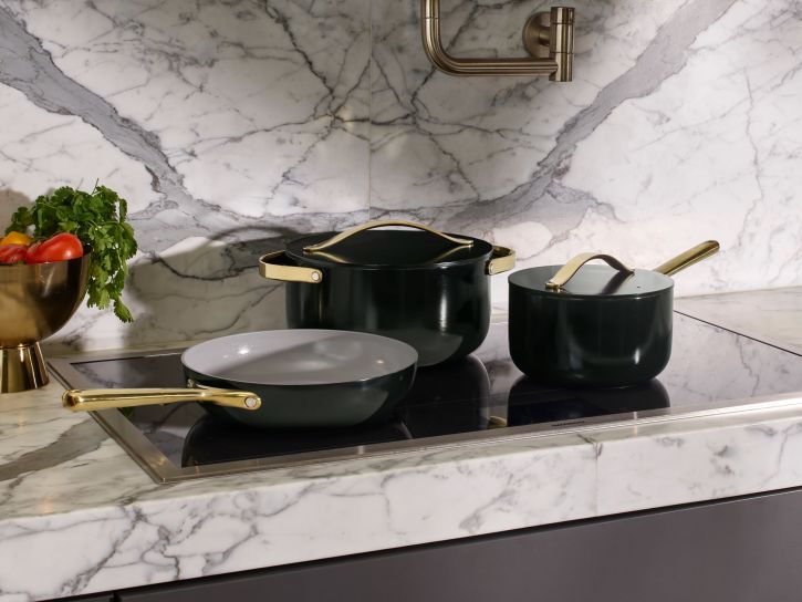 Caraway Black Cookware Set on Drop-In Cooktop