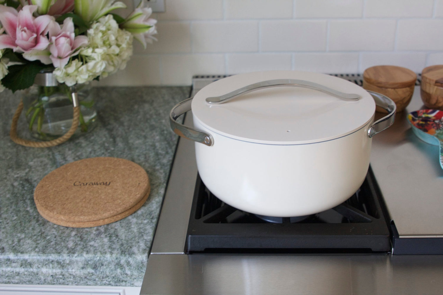 Caraway Cream Dutch Oven on Range