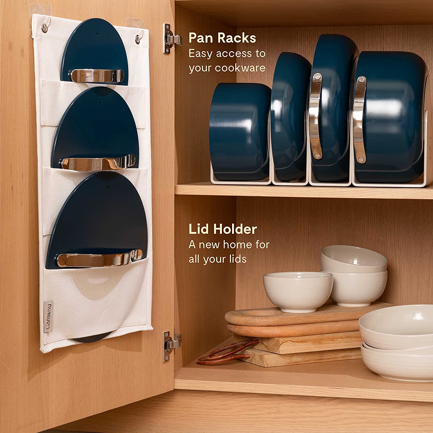 Caraway Navy Cookware Set in Storage