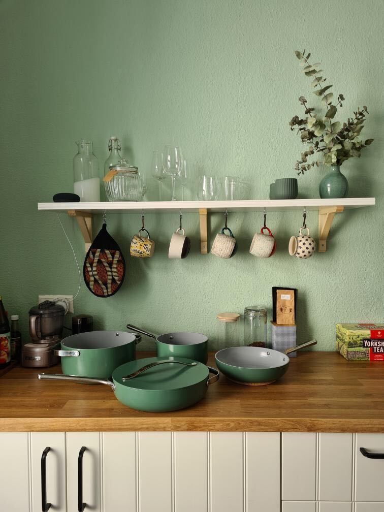 Caraway Cookware Set in Sage on Counter