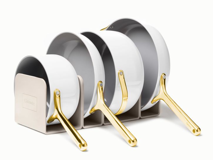 Caraway Deluxe Cookware Set in White with Gold Handles