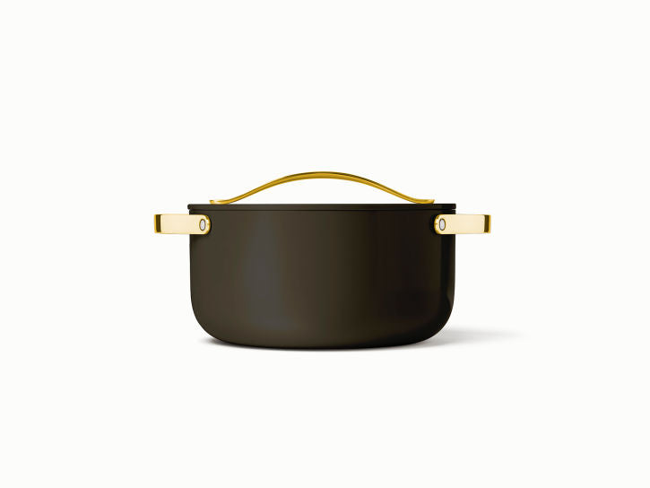 Caraway Dutch Oven in Black with Gold Handles