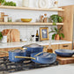 Caraway Non-Toxic and Non-Stick Cookware Set in Sapphire with Gold Handles