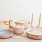 Caraway Non-Toxic and Non-Stick Cookware Set in Rose Quartz with Gold Handles