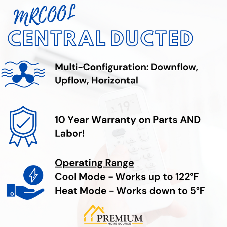 MRCOOL 60K BTU 18 SEER Ducted Air Handler and Condenser, CENTRAL-60-HP-230-00