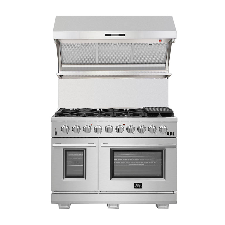 Forno Appliance Package - 48" Dual Fuel Range, 48" Range Hood, Dishwasher, 48" Refrigerator, Microwave Drawer, AP-FFSGS6156-48-13
