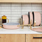 Caraway Non-Toxic and Non-Stick Cookware Set in Rose Quartz with Gold Handles