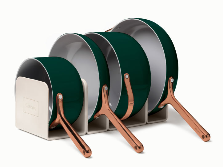 Caraway NonToxic and NonStick Cookware Set in Emerald with Copper Ha