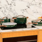 Caraway Non-Toxic and Non-Stick Cookware Set in Emerald with Copper Handles