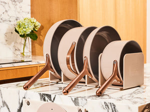 Caraway Non-Toxic and Non-Stick Cookware Set in Stone with Copper Handles