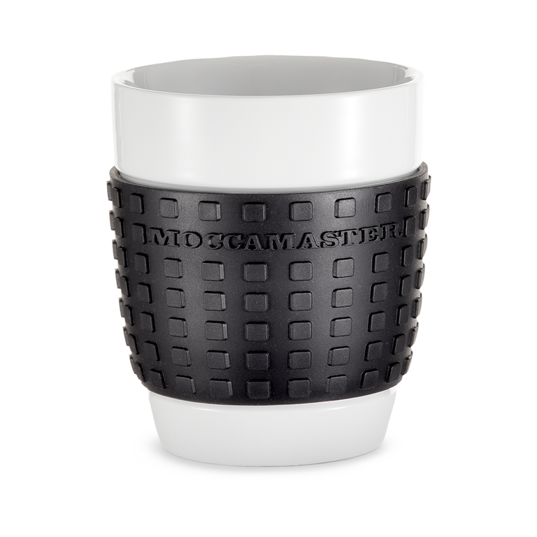 Moccamaster Cup-One Mug Black Silicone Grip White Porcelain Mug