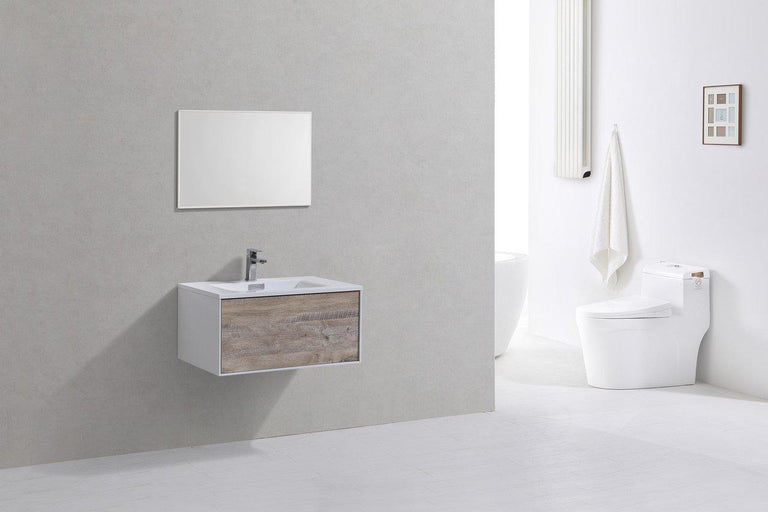 KubeBath Divario 30 in. Nature Wood Wall Mount Modern Bathroom Vanity, D30NW