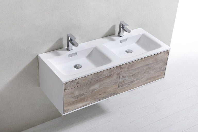 KubeBath Divario 48 in. Nature Wood Wall Mount Modern Bathroom Vanity, D48NW